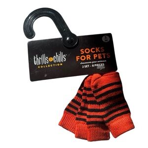 Thrills & Chills Collection | Orange & Black Striped Dog Socks Halloween 4 NWT
